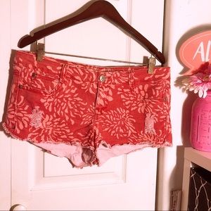 Red Distressed Shorts